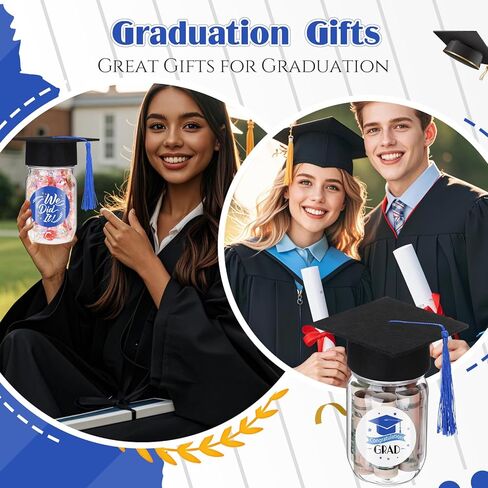 Paderke 6 Set Gifts 2025 - DIY Personalized Name Graduation Mason Jar - مع 8.5 أوقية من الجرار البلاستيكية ، و Cap Grad Cap والملصقات - لوازم زخرفة الحفلات في المدرسة الثانوية (الذهب) in Kuwait