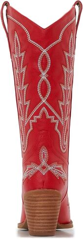 Cowboy Boots For Women - Western Mid-Calf Cowgirl Boots - Snip Toe - 3" Wood Grain Chunky Heel Embroidered Boots in Saudi Arabia