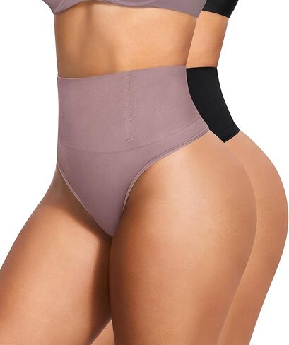 Eleady Thong Shapewear Tummy Control - 2 Piece Mid-Waist Compression Underwear Women Seamless Butt Lifting Panties in Saudi Arabia