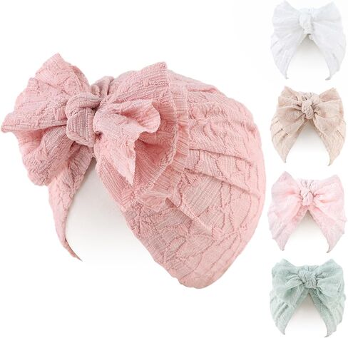 Peecabe Cotton Newborn Baby Girl Hospital Hat Infant Caps Bow Baby Beanie Hats for Girls Spring Summer 0-36 Months in Kuwait