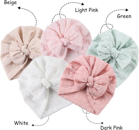 Peecabe Cotton Newborn Baby Girl Hospital Hat Infant Caps Bow Baby Beanie Hats for Girls Spring Summer 0-36 Months in Kuwait