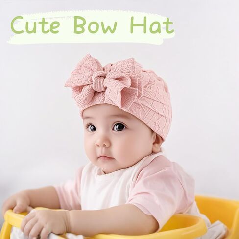 Peecabe Cotton Newborn Baby Girl Hospital Hat Infant Caps Bow Baby Beanie Hats for Girls Spring Summer 0-36 Months in Kuwait