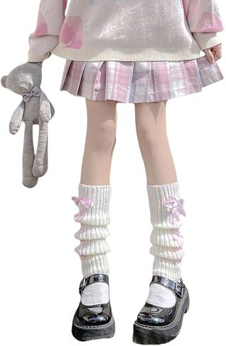Lolita Knit Leg Warmers Ribbon Bow Knot Japanese Cable Knit Footless Boot Socks Kawaii Leg Sleeves in Saudi Arabia