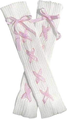 Lolita Knit Leg Warmers Ribbon Bow Knot Japanese Cable Knit Footless Boot Socks Kawaii Leg Sleeves in Saudi Arabia