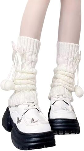 Lolita Knit Leg Warmers Ribbon Bow Knot Japanese Cable Knit Footless Boot Socks Kawaii Leg Sleeves in Saudi Arabia