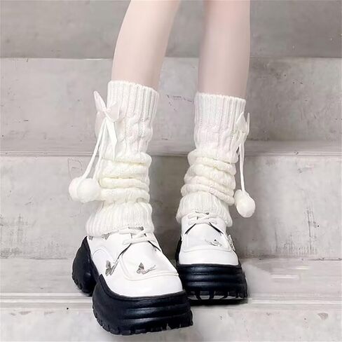 Lolita Knit Leg Warmers Ribbon Bow Knot Japanese Cable Knit Footless Boot Socks Kawaii Leg Sleeves in Saudi Arabia