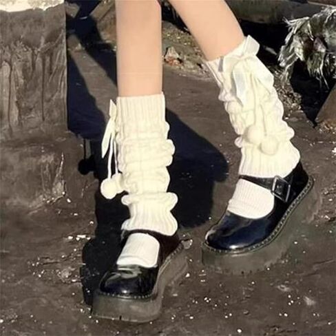 Lolita Knit Leg Warmers Ribbon Bow Knot Japanese Cable Knit Footless Boot Socks Kawaii Leg Sleeves in Saudi Arabia
