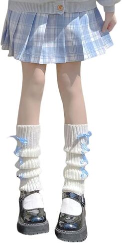 Lolita Knit Leg Warmers Ribbon Bow Knot Japanese Cable Knit Footless Boot Socks Kawaii Leg Sleeves in Saudi Arabia