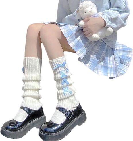 Lolita Knit Leg Warmers Ribbon Bow Knot Japanese Cable Knit Footless Boot Socks Kawaii Leg Sleeves in Saudi Arabia