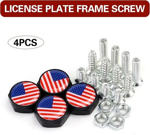 4 PCS License Plate Screws, American Flag License Plate Bolts Decorative Kit, USA Flag License Plate Screw Caps, Rustproof License Plate Fasteners for Most Cars (Black&Colorful) in Kuwait