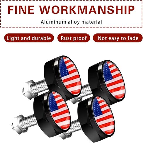 4 PCS License Plate Screws, American Flag License Plate Bolts Decorative Kit, USA Flag License Plate Screw Caps, Rustproof License Plate Fasteners for Most Cars (Black&Colorful) in Kuwait