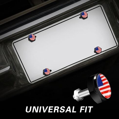 4 PCS License Plate Screws, American Flag License Plate Bolts Decorative Kit, USA Flag License Plate Screw Caps, Rustproof License Plate Fasteners for Most Cars (Black&Colorful) in Kuwait