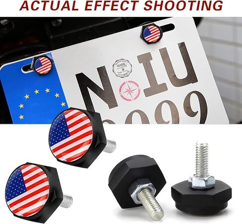 4 PCS License Plate Screws, American Flag License Plate Bolts Decorative Kit, USA Flag License Plate Screw Caps, Rustproof License Plate Fasteners for Most Cars (Black&Colorful) in Kuwait