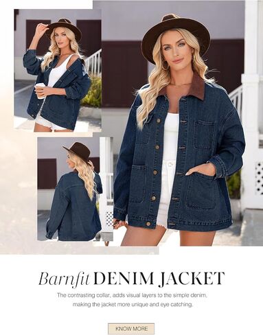 Dokotoo Women's Denim Jacket Oversized Contrast Collar Jean Jackets 2025 Spring Outfits Vintage Long Sleeve Shirts in Saudi Arabia