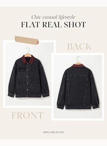 Dokotoo Women's Denim Jacket Oversized Contrast Collar Jean Jackets 2025 Spring Outfits Vintage Long Sleeve Shirts in Saudi Arabia