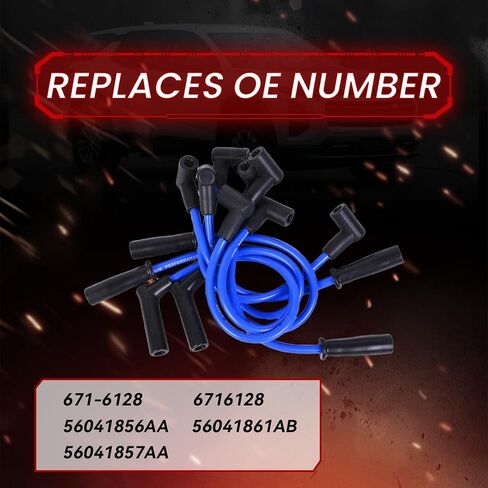 RLP Silicone Silic Slug Wires مجموعة Blue 8.0mm متوافقة مع Jeep 91-99 Cherokee 91-92 Comanche 93-98 Grand Cherokee 91-99 Wrangler L6 4.0L استبدال 56041856AA-حزمة 7 in Kuwait