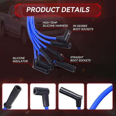 RLP Silicone Silic Slug Wires مجموعة Blue 8.0mm متوافقة مع Jeep 91-99 Cherokee 91-92 Comanche 93-98 Grand Cherokee 91-99 Wrangler L6 4.0L استبدال 56041856AA-حزمة 7 in Kuwait
