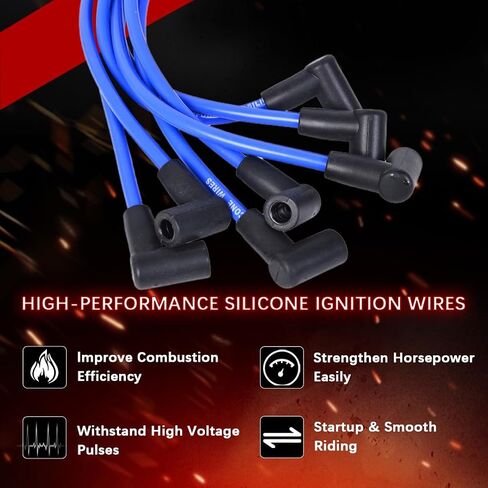 RLP Silicone Silic Slug Wires مجموعة Blue 8.0mm متوافقة مع Jeep 91-99 Cherokee 91-92 Comanche 93-98 Grand Cherokee 91-99 Wrangler L6 4.0L استبدال 56041856AA-حزمة 7 in Kuwait