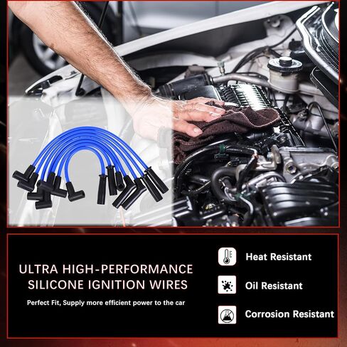 RLP Silicone Silic Slug Wires مجموعة Blue 8.0mm متوافقة مع Jeep 91-99 Cherokee 91-92 Comanche 93-98 Grand Cherokee 91-99 Wrangler L6 4.0L استبدال 56041856AA-حزمة 7 in Kuwait