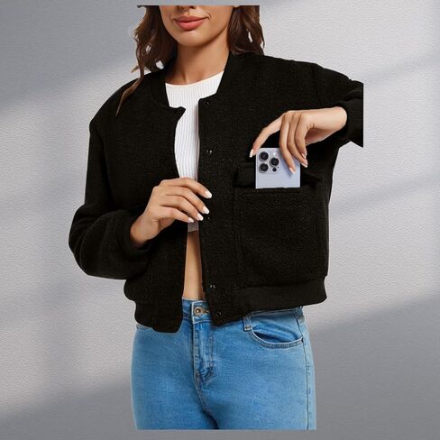 YSW Womens Cropped Bomber Jacket Baseball Varsity Jacket Casual Jackets with Pockets Button Down Chaquetas de Mujer in Saudi Arabia
