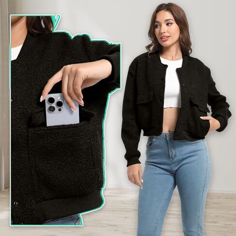 YSW Womens Cropped Bomber Jacket Baseball Varsity Jacket Casual Jackets with Pockets Button Down Chaquetas de Mujer in Saudi Arabia