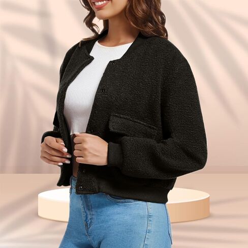 YSW Womens Cropped Bomber Jacket Baseball Varsity Jacket Casual Jackets with Pockets Button Down Chaquetas de Mujer in Saudi Arabia