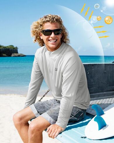 Roadbox Men's 1/4 Zip Pullover Long Sleeve, UPF 50+ UV Sun Protection Shirts, Swim Rash Guard Tops for Running Fishing in Kuwait