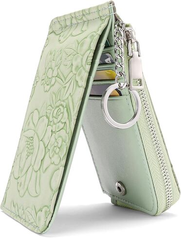 GAEKEAO Small Credit Card Holder Wallet for Women RFID Leather Slim Wristlet Keychain Wallets With Zipper Pocket in Saudi Arabia