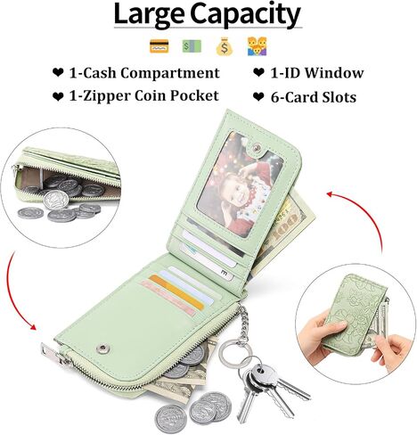 GAEKEAO Small Credit Card Holder Wallet for Women RFID Leather Slim Wristlet Keychain Wallets With Zipper Pocket in Saudi Arabia