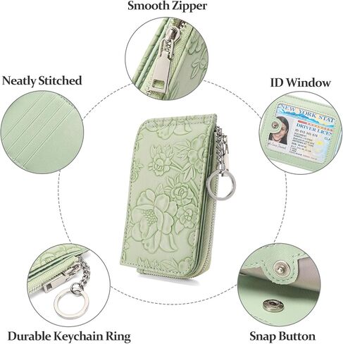 GAEKEAO Small Credit Card Holder Wallet for Women RFID Leather Slim Wristlet Keychain Wallets With Zipper Pocket in Saudi Arabia