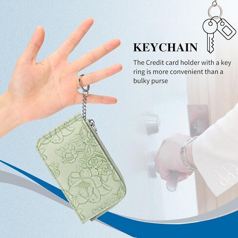 GAEKEAO Small Credit Card Holder Wallet for Women RFID Leather Slim Wristlet Keychain Wallets With Zipper Pocket in Saudi Arabia