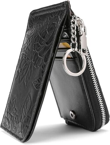 GAEKEAO Small Credit Card Holder Wallet for Women RFID Leather Slim Wristlet Keychain Wallets With Zipper Pocket in Saudi Arabia