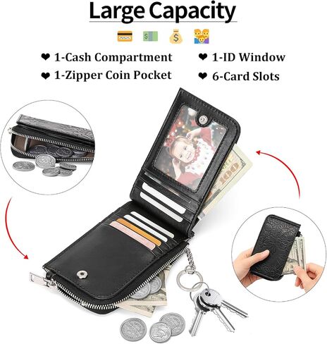 GAEKEAO Small Credit Card Holder Wallet for Women RFID Leather Slim Wristlet Keychain Wallets With Zipper Pocket in Saudi Arabia
