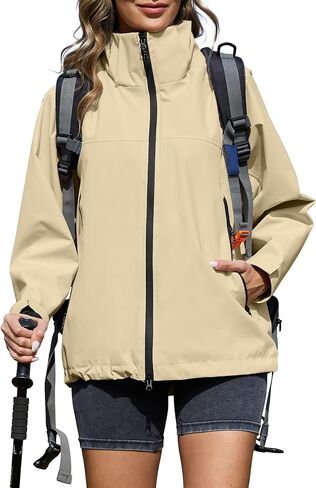 Zando Lightweight Rain Jacket Women Waterproof Rain Coats for Women Loose Fit Raincoat Hooded Hiking Windbreaker Jacket Women in Saudi Arabia