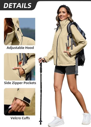 Zando Lightweight Rain Jacket Women Waterproof Rain Coats for Women Loose Fit Raincoat Hooded Hiking Windbreaker Jacket Women in Saudi Arabia