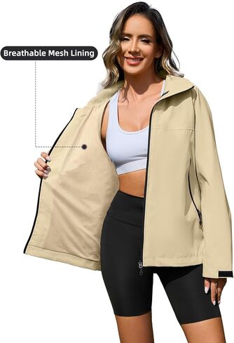 Zando Lightweight Rain Jacket Women Waterproof Rain Coats for Women Loose Fit Raincoat Hooded Hiking Windbreaker Jacket Women in Saudi Arabia