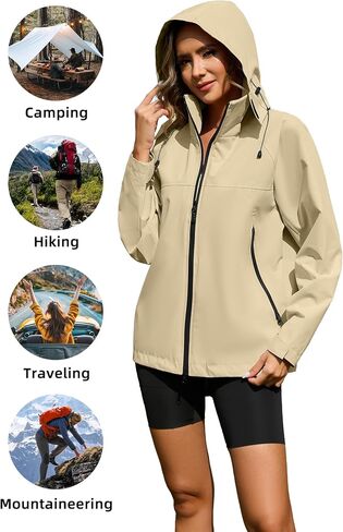 Zando Lightweight Rain Jacket Women Waterproof Rain Coats for Women Loose Fit Raincoat Hooded Hiking Windbreaker Jacket Women in Saudi Arabia