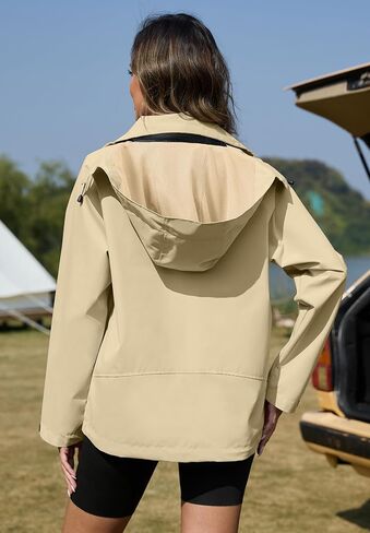 Zando Lightweight Rain Jacket Women Waterproof Rain Coats for Women Loose Fit Raincoat Hooded Hiking Windbreaker Jacket Women in Saudi Arabia