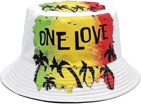 واحد الحب موسيقى reggae rasta jamaican الرجال للنساء قبعة دلو القبعة خفيفة الوزن خفيفة الوزن في الهواء الطلق in Kuwait