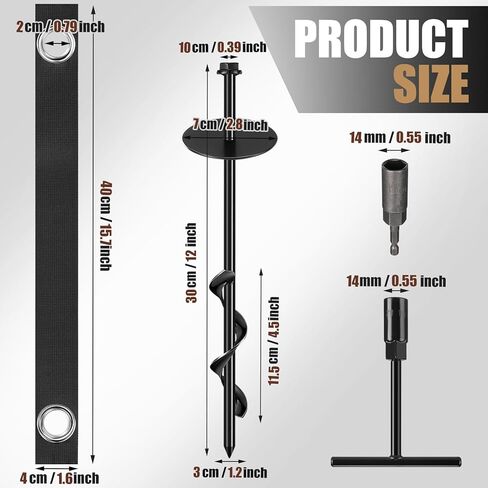 LEIFIDE 6-Piece 12'' Trampoline Anchor Kit - Wind Stakes with Belt Straps (Black) in Kuwait