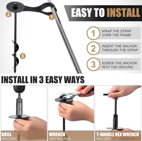 LEIFIDE 6-Piece 12'' Trampoline Anchor Kit - Wind Stakes with Belt Straps (Black) in Kuwait