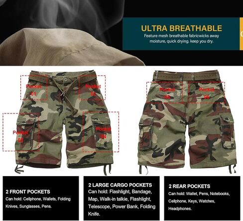 Cargo Short for Men, Relaxed Fit Camo Shorts, Outdoor Hiking Casual Work Bermuda Short with Multi Pockets in Saudi Arabia