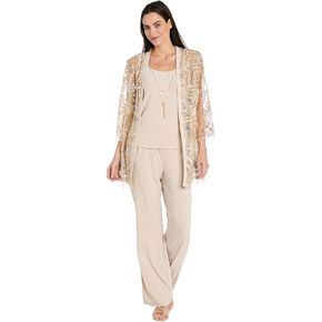R&M Richards Elegant 3PC Pantsuit W/Sequin Lace Sheer Jacket & Tank
