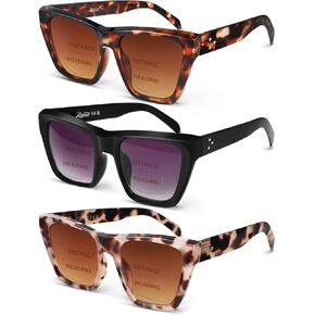 Ladeesse 3 pack bifocal reader نظارات شمسية نساء - نظارات قراءة شمس كبيرة الحجم نسائية ث/Cat Eye Vintage Outdoor UV400 Eyewear （2.50）