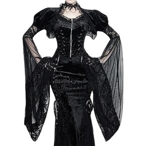 Goth Bolero Shrug Crop Tops for Women Victorian Bell Sleeve Flared Emo