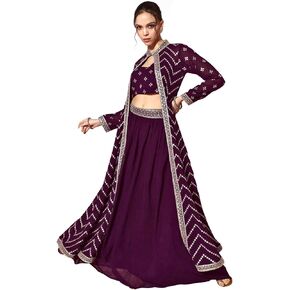 Trendmalls Women Georgette Embroidery Crop Top Lehenga Shrug Set