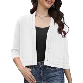 Womens Lightweight 3/4 Sleeve Bolero Shrug Cardigan Summer Open Front Cropped Knit Cut Out Shrugs for Dresses in Kuwait
