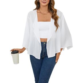 Olrain Women Tops 3/4 Chiffon Kimono Cardigans Shorts Shrugs Cusual فضفاضة مفتوحة بوليرو كيب تغطية لأعلى