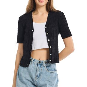 Cardigans القصيرة والبخمة القصيرة للنساء ، سترة صيف صيف خفيفة الوزن مفتوح الزر الأمامي يتجاهل الكابل متماسكة أعلى