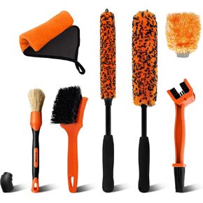 7PCS Motorcycle Cleaning Kit, 2-Size Bendable Wheel Brush, Tire and Chain Brush, Detailing Brush, Microfiber Towel and Car Wash Mitt for Car Wheels Motorcycle Dirt Bike Detailing Wash Kit